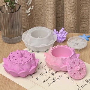 Lotus flower silicone mold set for resin candle holders and jewelry storage boxes