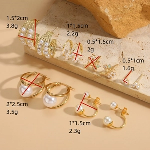 Golden titanium steel earrings with ABS pearls in various geometric minimalist styles