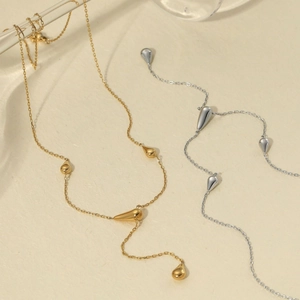 Colliers minimalistes en Y en acier inoxydable doré et argenté avec pendentifs goutte