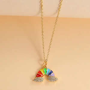 Chic gold plated necklace with a colorful rainbow pendant and sparkling zircon clouds