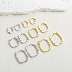 Minimalist square zircon hoop earrings in gold and silver finish with textured surface