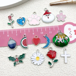 Assorted colorful enamel alloy charms with hearts and flowers for DIY jewelry making