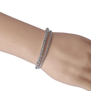 Men's double layer stainless steel chain bracelet with thick weave and box link design