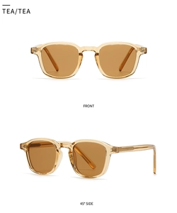 Vista frontal y lateral de 45 grados de gafas de sol vintage de acetato en color té