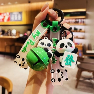 Simpatico Portachiavi Panda Rotante PVC Gomma Morbida Ciondolo Per Borsa Cartone Animato Con Cinturino Da Polso