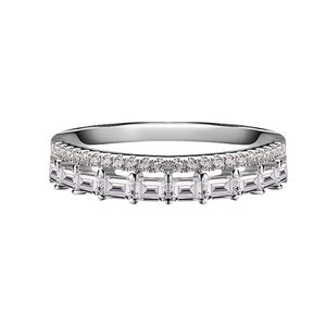925 silver double-row eternity ring with emerald and round cut high carbon diamonds