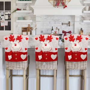 Three-piece Christmas reindeer chair covers for bar stools with red and white decorations