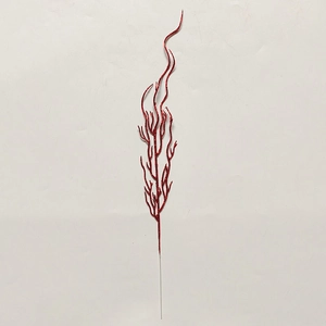 Close-up of red glitter branch stem for Christmas tree decoration and floral arrangements