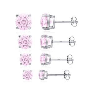 S925 sterling silver stud earrings with pink firework-cut stones in four sizes