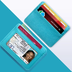 PU Leather Slim Card Holder Multi Functional Slots ID Window Credit Card Case Litchi Texture Wallet