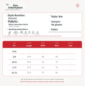 Tabella taglie per set yoga reggiseno sportivo elastico con guida a misure e lavaggio
