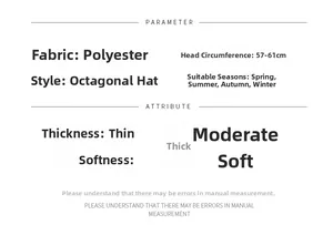 Detailed size specifications for polyester octagonal newsboy hat with 57-61cm head circumference