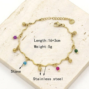 Detail showing colorful natural stone beads and gold pendants on 16+3cm steel chain