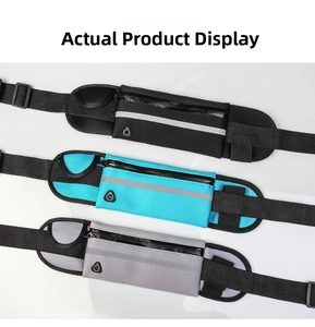 Vertical view of waterproof running waist bags in three colors with reflective strips