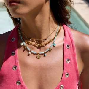 Three-layer layered gold necklaces with blue beads and star heart pendants for women