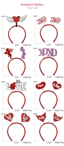 Detailed view of 8 Valentine boppers with size and weight specs for each headband style