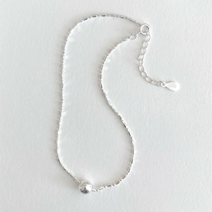 Minimalist S925 sterling silver beaded anklet with solid round bead and lobster clasp