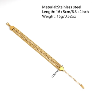 Triple-layered 18K gold plated stainless steel chain bracelet with measurement details