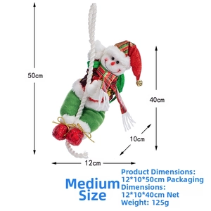 Detailed size specifications for a hanging Christmas snowman figurine on a climbing rope