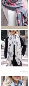 Détails macro d'un châle pashmina doux à imprimé floral avec bordures à franges