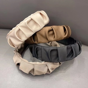 Set of four pleated satin headbands in beige, brown, black, and grey colors