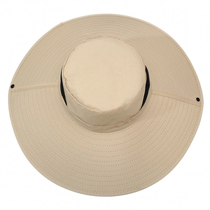 Men's wide brim khaki sun hat for fishing and hiking with breathable mesh and wind rope