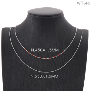 Double-layered silver cross chain necklace with red resin beads for women