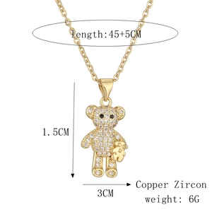 Detailed specs of the gold teddy bear necklace with copper zircon and 45+5cm chain