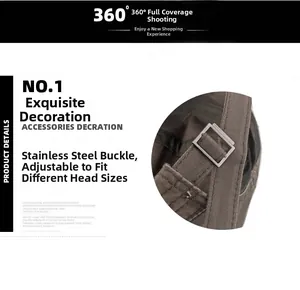 Detail of adjustable stainless steel metal buckle on cotton flat top cap for men