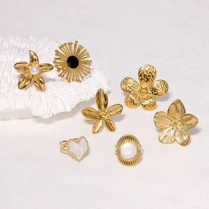 Vintage Stainless Steel Open Adjustable Ring For Women High End Flower Butterfly Heart Geometric Rhinestone Artificial Pearl Gold Silver Rings