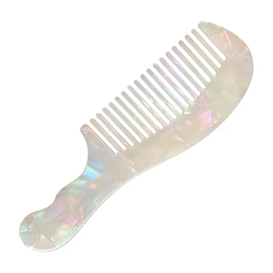 Elegant pearlescent acetate wide-tooth hair comb with retro white rainbow finish