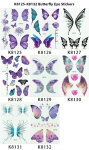 Detailed collection of waterproof butterfly face tattoos from styles K8125 to K8132