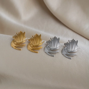 Retro stainless steel firework texture stud earrings in gold and silver plating