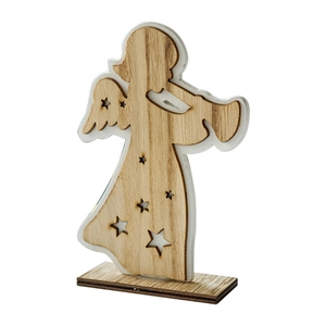 Wooden angel Christmas tree tabletop ornament with hollow star detail and base