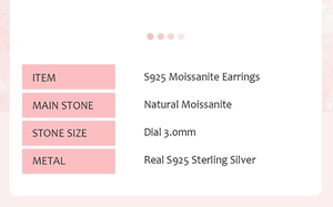 Specifiche degli orecchini in argento S925 con dettagli in moissanite naturale da 3,0 mm