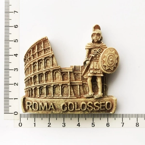 Detail view of Roma Colosseo resin fridge magnet showing 6cm width with measurement ruler