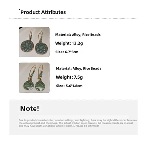 Detailed size and weight specs for vintage boho seashell and starfish drop earrings