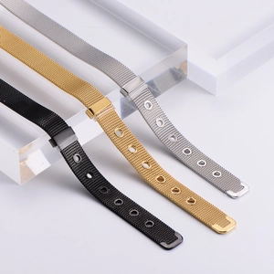 10mm woven mesh stainless steel watch bands in black, gold, and silver finishes