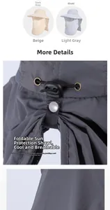Detail view of the breathable nylon sun hat featuring adjustable toggle and storage buttons