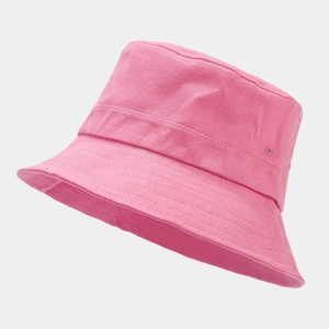 Close-up of pink cotton sun hat featuring detailed stitching and breathable eyelets