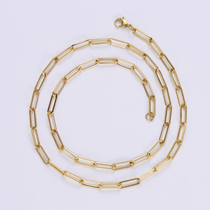 Minimalist 18k gold plated 4mm stainless steel rectangular paperclip link chain necklace