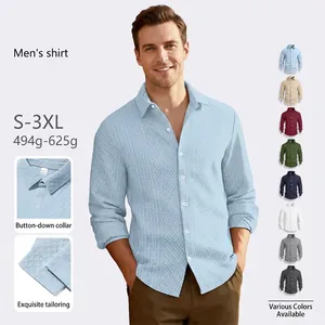 Men Long Sleeve Knit Jacquard Shirt Lapel Buttoned Front Geometric Texture Casual Business Top