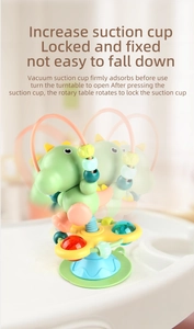 Detail of baby dinosaur suction spinner toy with vacuum lock base and rattle beads