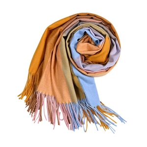 Colorful plaid cashmere-like scarf with tassels, soft winter warm shawl for women