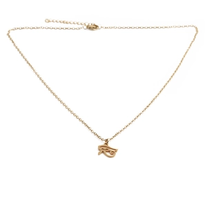 Gold stainless steel necklace featuring a protective Evil Eye pendant on white background