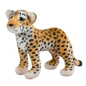 Lifelike cheetah cub plush toy with realistic spotted fur pattern and soft texture