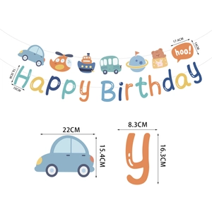 Dimensions détaillées de la banderole d'anniversaire ours avec voitures et fusées
