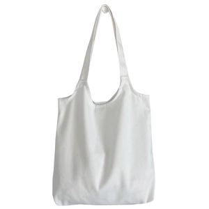 Minimalist white canvas tote bag with long handles for shoulder use in high capacity