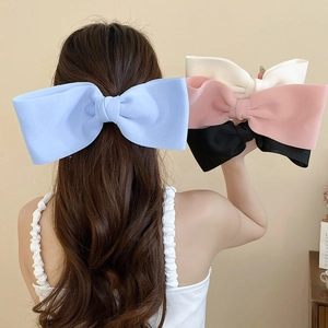 Large Bow Hair Clip Fabric Acrylic Ribbon Barrette Elegant French Vintage Solid Color Hair Accessory For Women