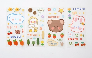 Detailed set of 4 cute cartoon PVC waterproof stickers featuring bears and ducks